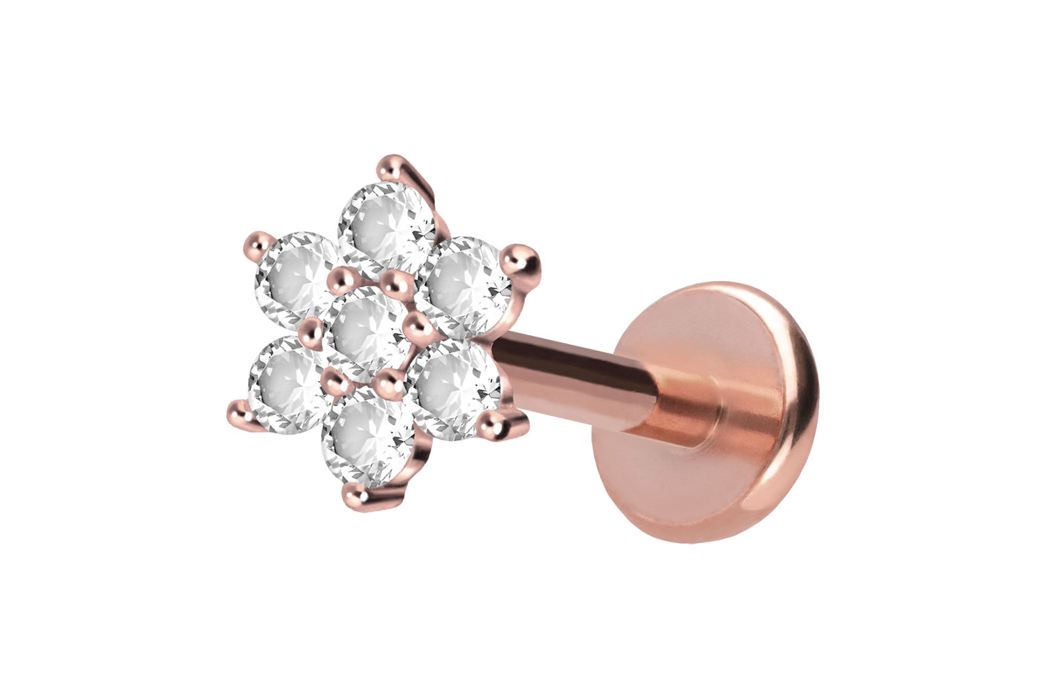 Titan Labret Piercing mit Push Fit KRISTALLBLUME